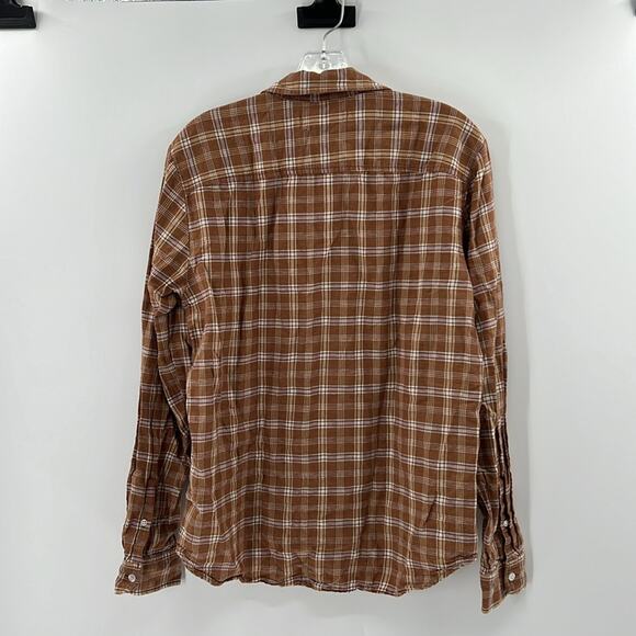 Outerknown Men's Long Sleeve Button Down Shirt - Tan Plaid - Medium - Picture 6 of 6